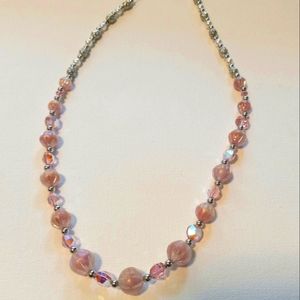 Frosty Pink Beaded Necklace with Silver Accents